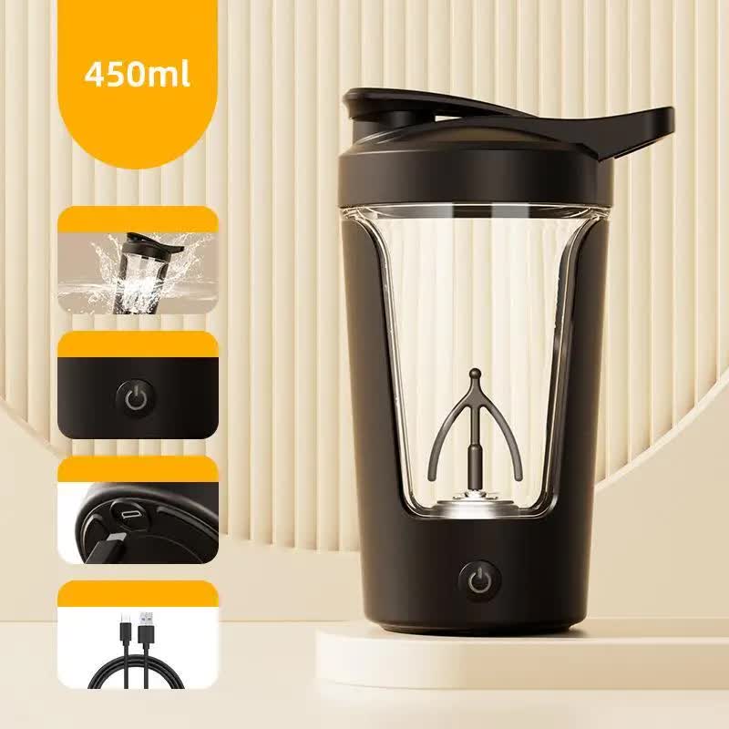 NNEDSZ Black USB Rechargeable Automatic Stirring Cup - Leak-Proof, Temperature Resistant, and Shockproof Electric Coffee and Protein Mixer